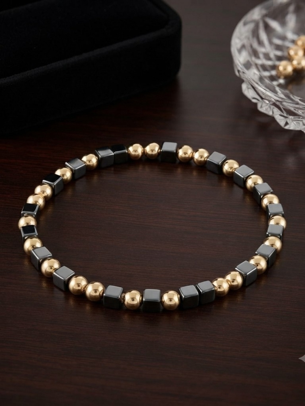 Gold and Silver Bead Stretch Bracelet - Women Jewelry